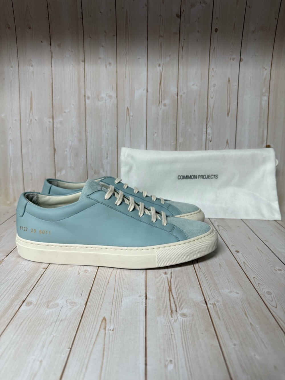 Common Projects Achilles Low-Top Leather & Suede Sneakers Light Blue sz 39 / 9